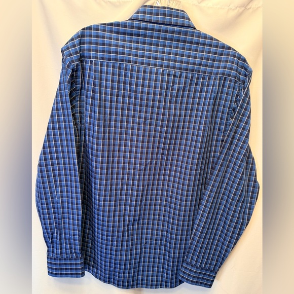 Ash & Erie Men’s Medium Navy Blue Bright Blue Plaid Long Sleeve Button Up Shirt - Picture 4 of 7